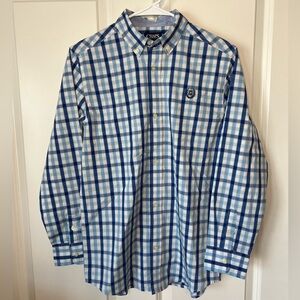 Chaps Boys Blue and White Plaid Button-Down Shirt